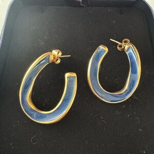 Gold and Blue Hoop Earrings
